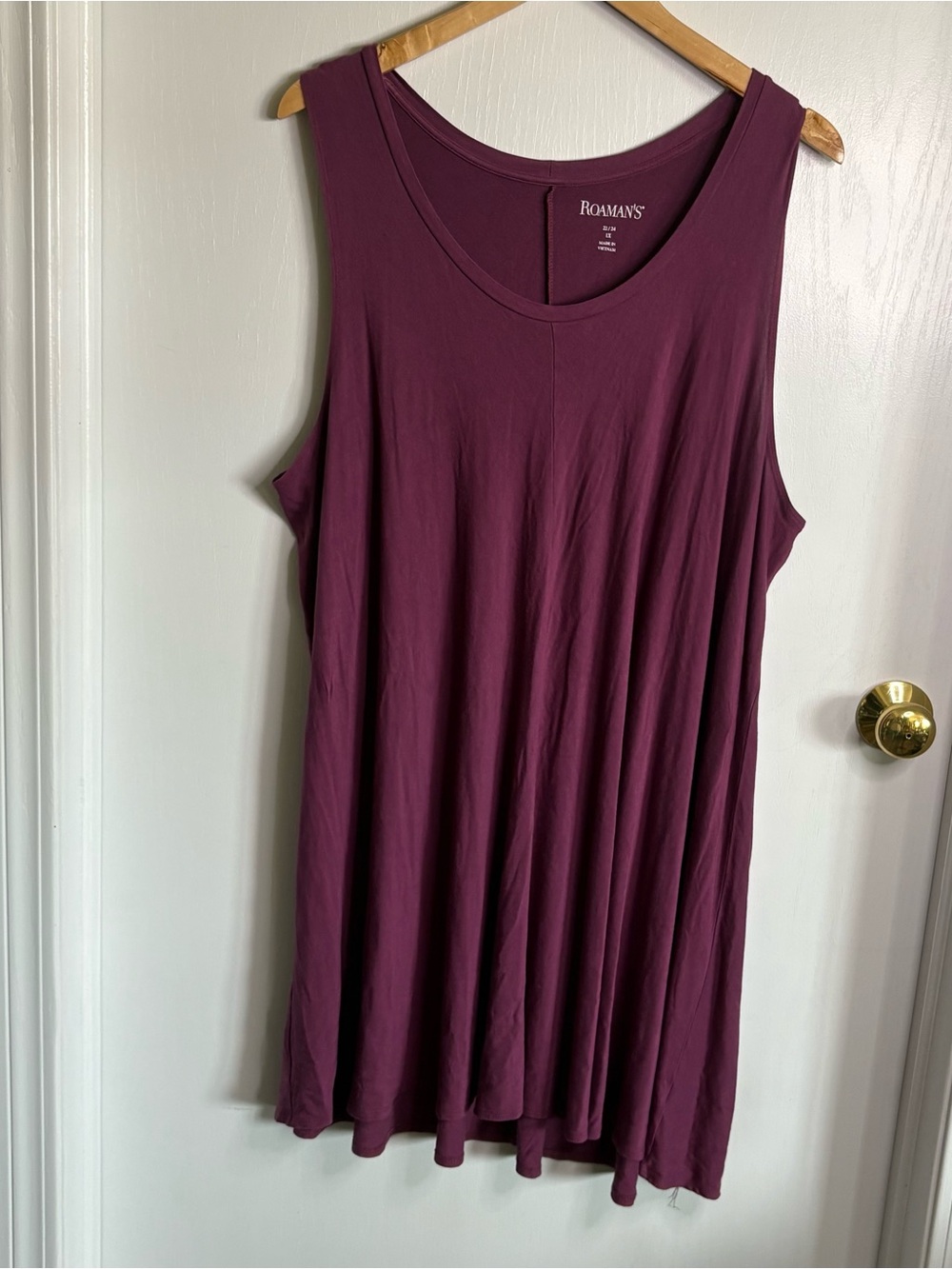 Roaman's Plum Swing Tank Dress Minimalist Lagenlook 1X Comfy